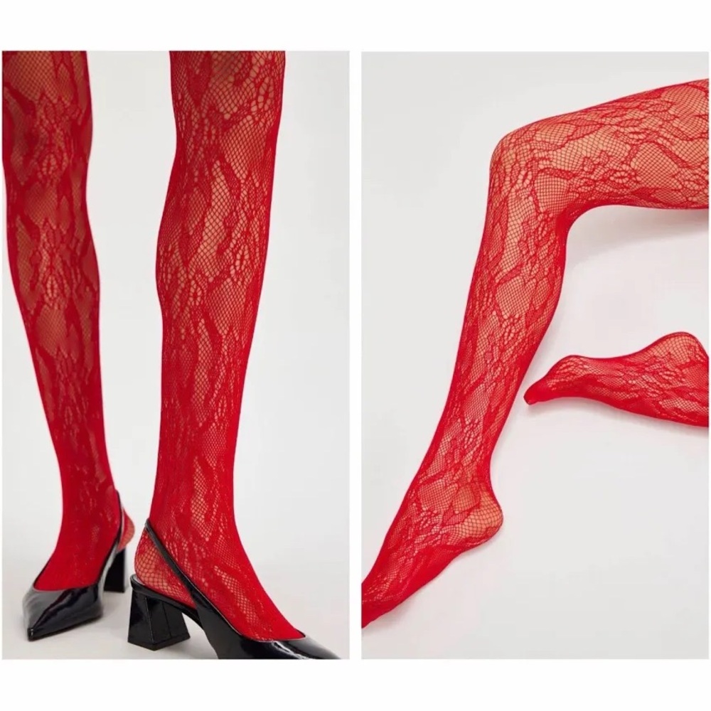 Free People Limitless Lace Red Tights SZ S-M